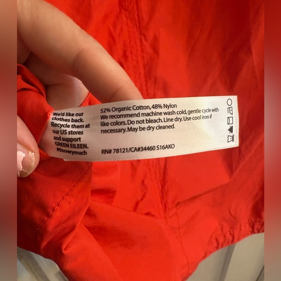 Eileen Fisher Hooded Long Anorak Jacket Organic Cotton/Nylon Poppy Red Size PS - Picture 4 of 7
